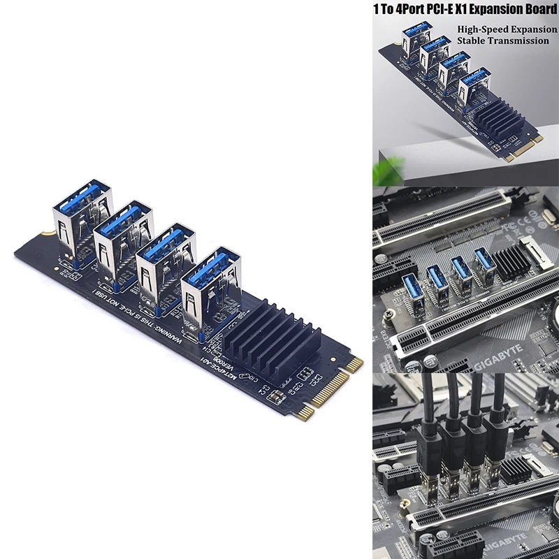 M.2 NVME To 4Port PCI-E 1X Riser Card M.2 MKEY PCI-E Adapter USB3.0 PCI-E Graphics Expansion Card ASM1184E Chip