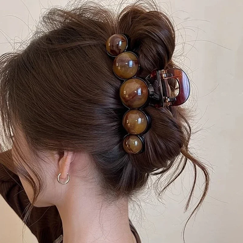 

Retro Gradient Beaded Hair Claw 11Cm Women's Geometric Plastic Hairpin Shark Clip Fashion Everything Hair Clip Hair Accessories