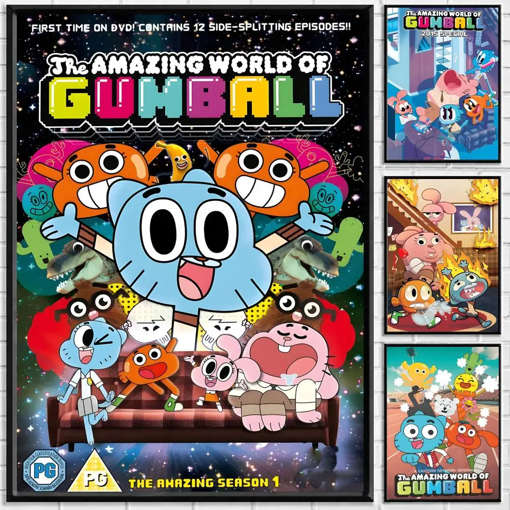 TV Series The Amazing World Of Gumball Poster Self-adhesive Art Waterproof Paper Sticker Coffee House Bar Room Wall Decor
