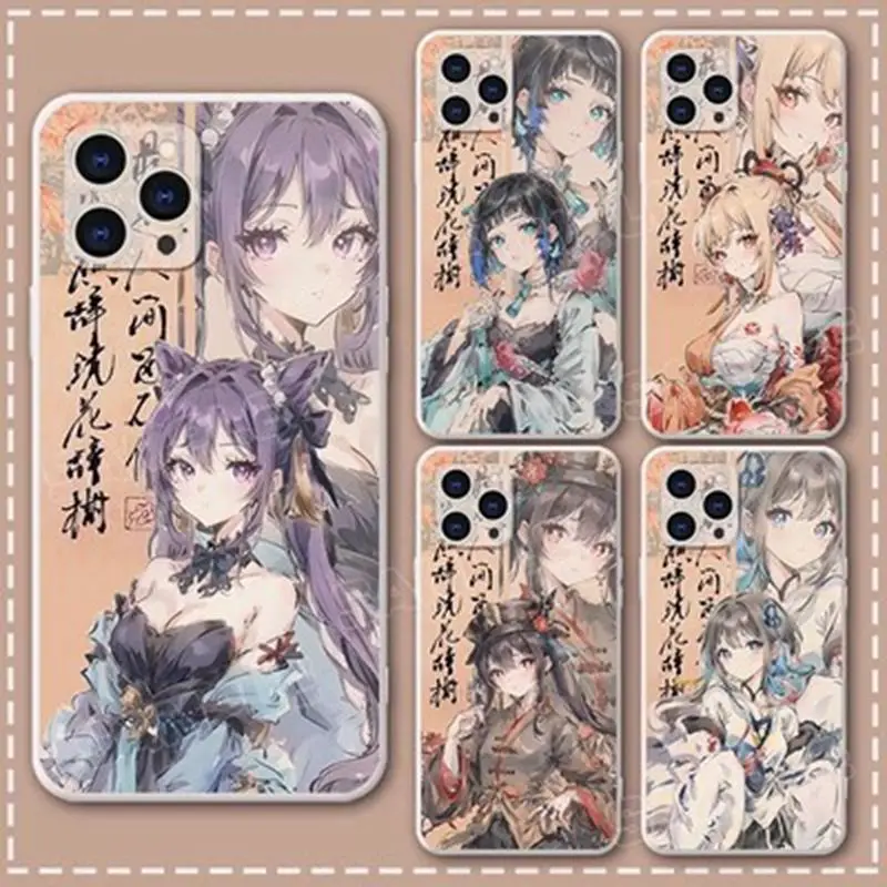 Genshin Impact Surrounding Fashion Ink Painting Personality Kamisato Ayaka Klee Paimon Phone Cases iPhone11 12 13 14 Model Gift