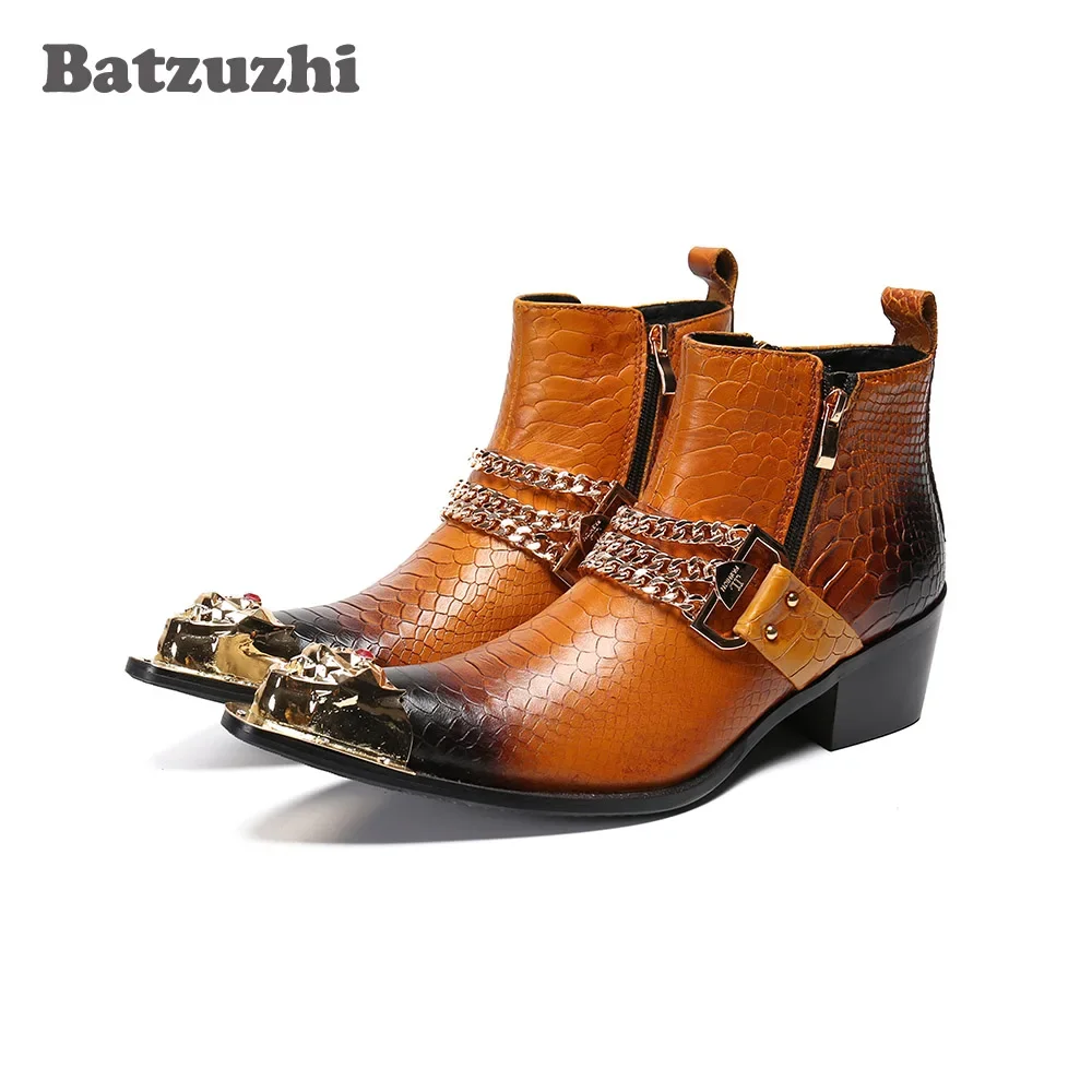 

Batzuzhi Italian Type Handmade Men's Boots Pointed Iron Toe Genuine Leather Boots Men Botas Hombre Punk Fashion Party Boot, US12