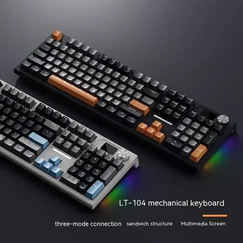 LANGTU LT104 Wireless Bluetooth 3-Mode Mechanical Keyboard Multi-function Knob Smart Screen Gaming Keyboard PC Accessories