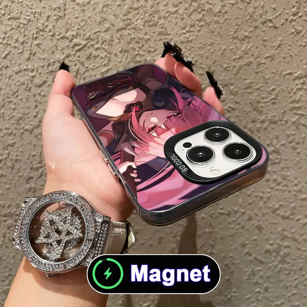 

Anime Mori Calliope Phone Case for iPhone 17 16 15 14 13 12 11 Air Pro Max Plus Colorful Silver Magnet Cover