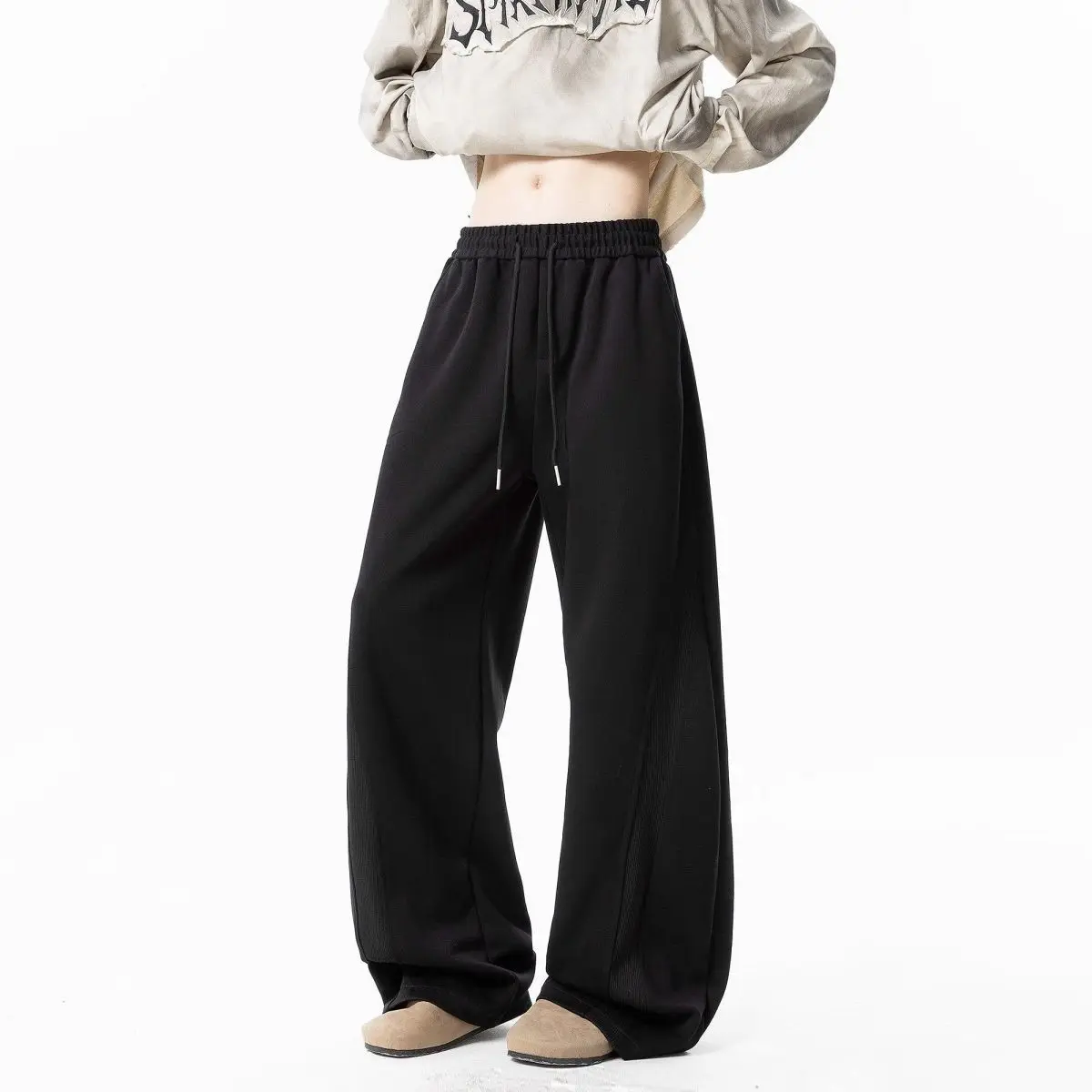 

American Straight-leg Grey Sport Sweatpants for Men's Autumn Fashion, Versatile Loose Large-sized Casual Wide-leg Pants