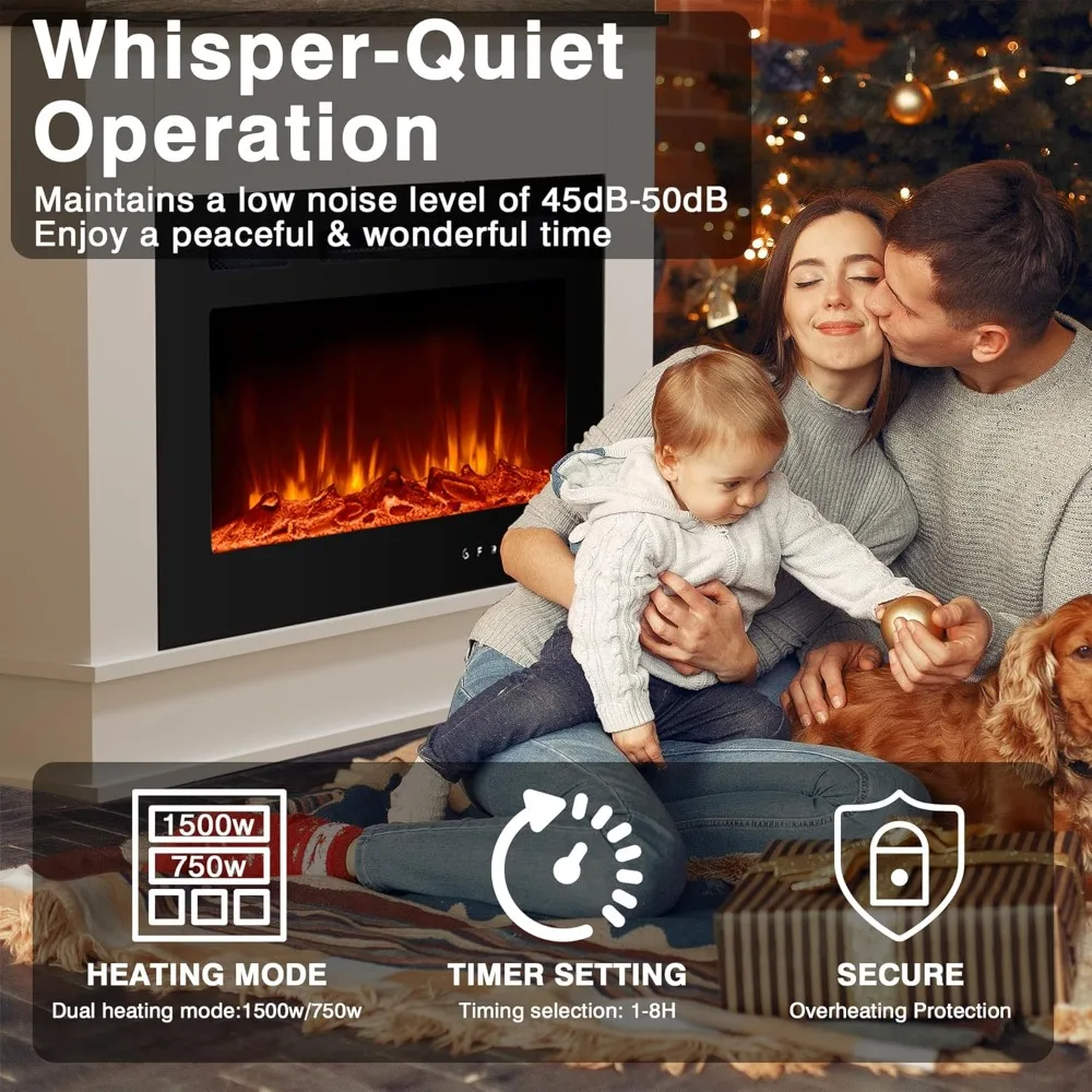 مدفأة كهربائية مقاس 39 بوصة مع رف، حامل تلفزيون مدفأة مع سخان مدفأة كهربائي مقاس 30 بوصة، ضوضاء منخفضة، جهاز تحكم عن بعد، شاشة تعمل باللمس