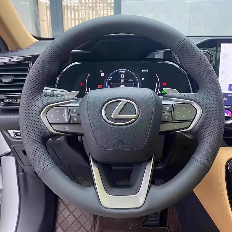 Hand Stitched black red Genuine Leather Car Steering Wheel Cover For Lexus NX 250 NX260 NX350 NX350h NX450h+ 2022 2023 car parts