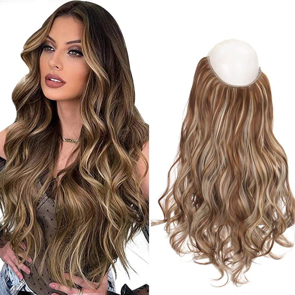 Invisible Wire Hair Extensions Synthetic Wavy Secret Hairpiece for Women 22 Inch Natural Soft Hair & Blends Well Extensions