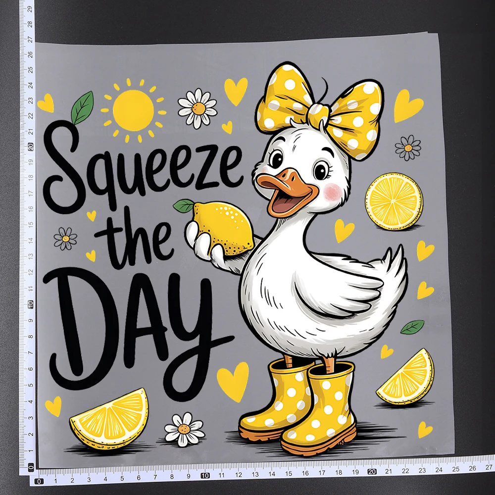 25CM Creative Lemon Design Word Letter Duck Transfer Patches For Clothes DIY A-Level Washable Shirt Iron-on Thermal Stickers