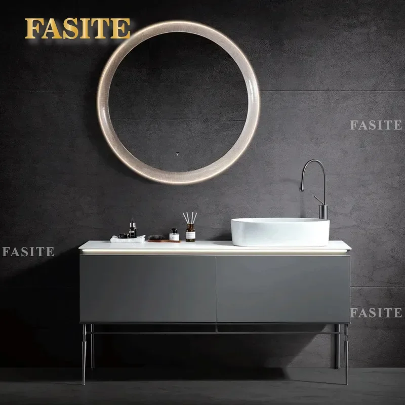 For Bathroom Washstand Mirror Cabinet Hanging Vanity Simple European Style Rock Slab Ceramic Basin Wall Mounted Storage