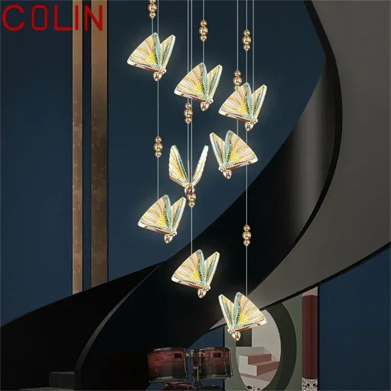 COLIN Nordic Butterfly żyrandole oprawy nowoczesne lampy wiszące Home LED do schodów przedpokój