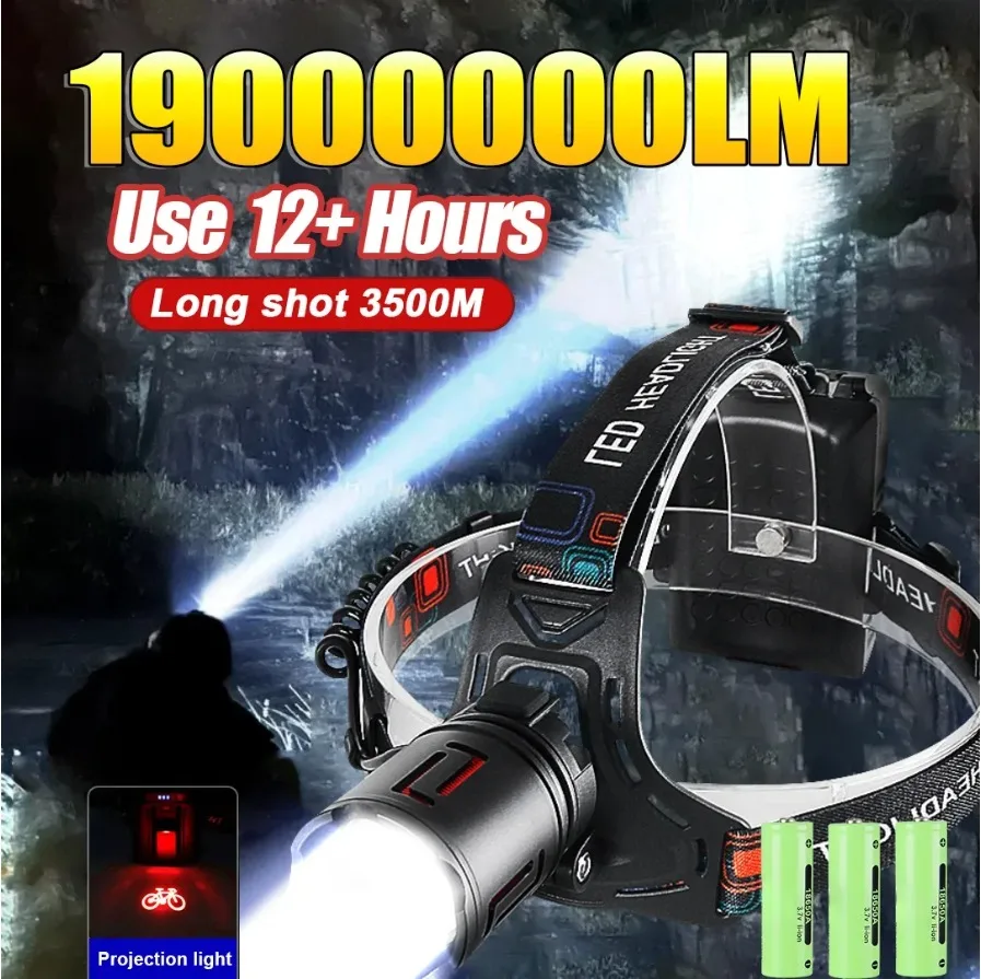 

Сверхъяркая налобная фара 19000000LM 800W, мощный водонепроницаемый налобный фонарь для кемпинга и альпинизма