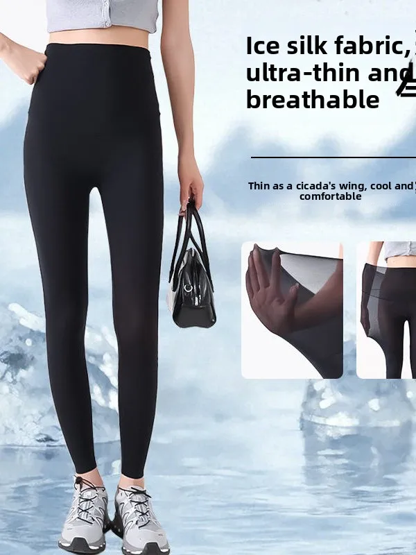 Ultra-Thin Ice-Silk Sharkskin Pants Women's Outdoor Wear Spring Summer Lightweight Breathable High-Waist Elastic Yoga Pants