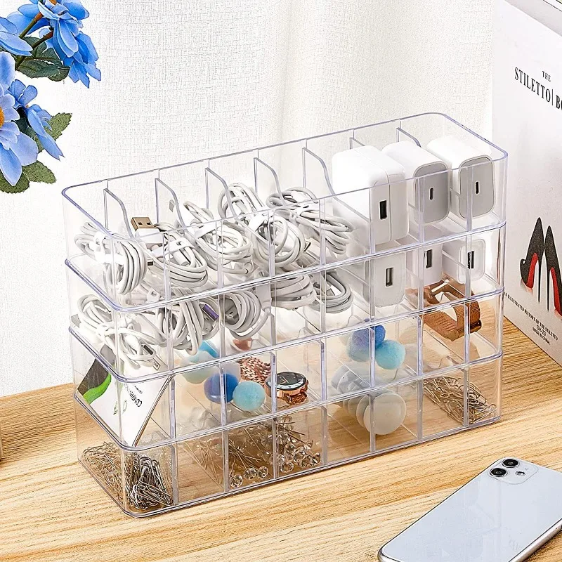 Cable Storage Box Headphone Data Cable Charging Cable Organizer Desktop Stationery with Transparent Plastic Data Organizer