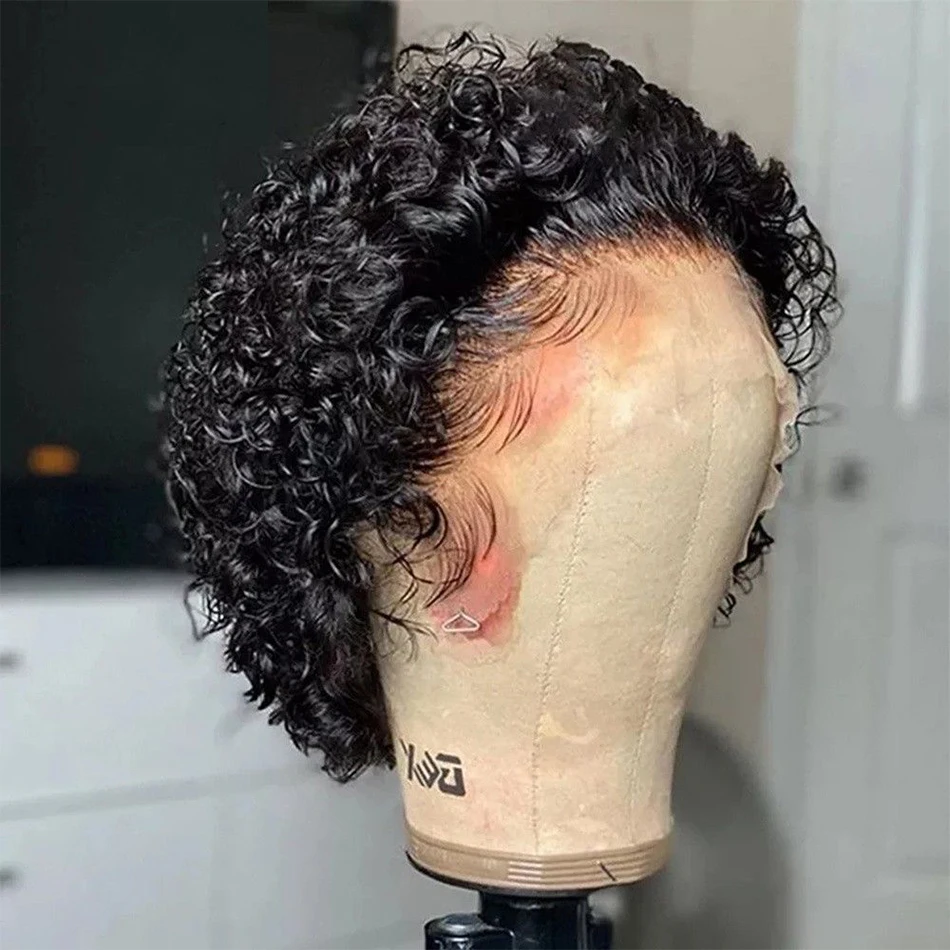 

Short Curly Lace Front Wigs 13x1 Malaysian Human Hair Wigs for Black Women Preplucked Pixie Cut Wig Human Hair Transparent Lace