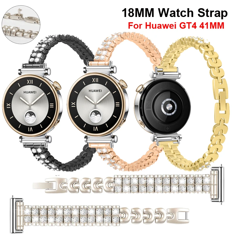 18mm Watch Strap For Huawei Watch GT4 41MM Women Slim Diamond Metal Bracelet For Garmin Vivoactive 4S 3S/Venu 3S 2S Correa Band