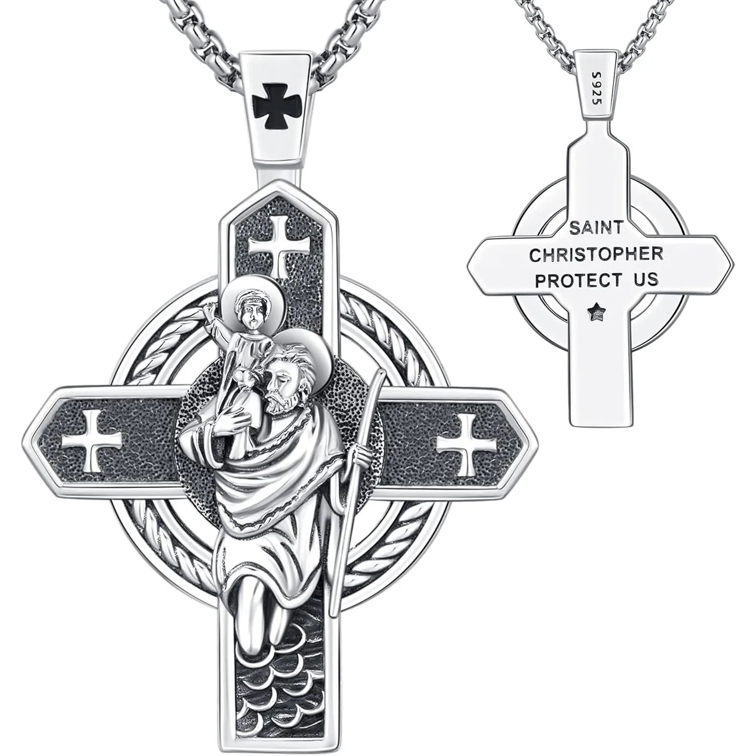 

Ожерелье Святого Кристофера, стерлинговое серебро 925 пробы, медаль Кристофера, кулон, амулет, ювелирные изделия, подарки для мужчин и женщин, Рождество, Хэллоуин