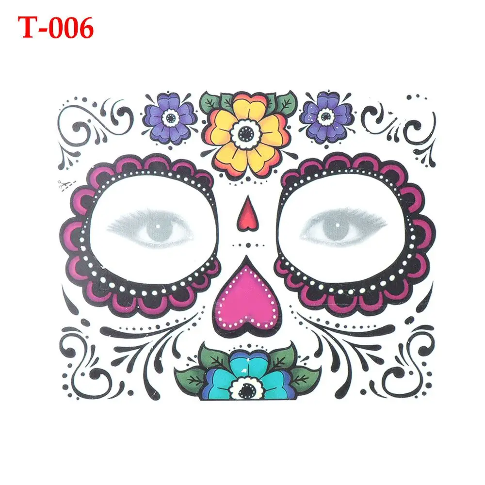 Pop Waterproof Skull Face Day Of The Dead Facial Makeup Temporary Tattoo Stickers Halloween Dress up