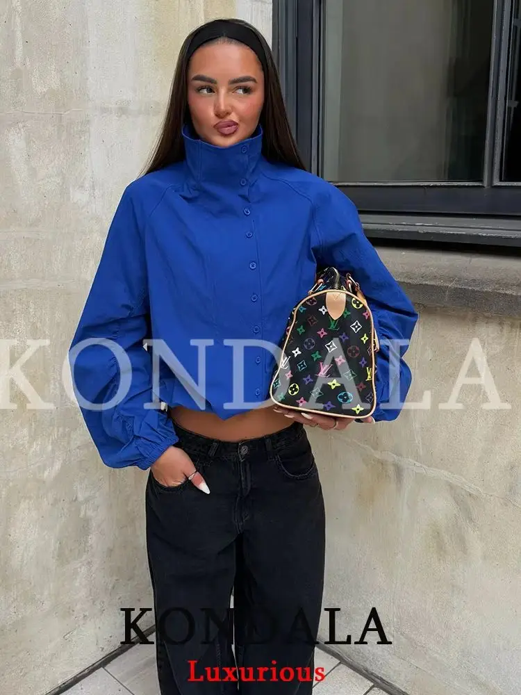 KONDALA Vintage Casual Chic Damenjacke Stehkragen Einreihige Lose Jacke Mode 2026 Herbst Y2K Mädchen Urlaubsjacke – Detail 7