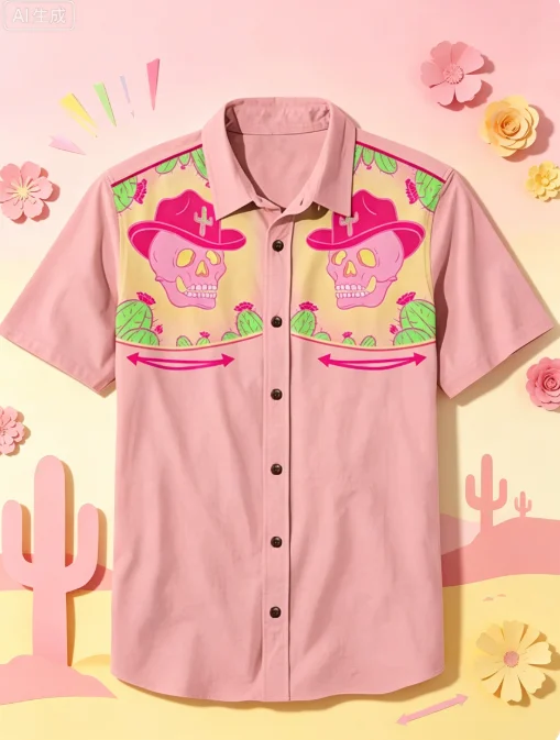 2026 Mexican Cultural Button Down Shirt Men's Summer Short-Sleeved Shirt Fashionable Streetwear