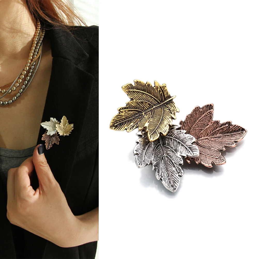 1PCS Women Vintage Maple Leaf Brooch Gold Silver Plated Brooches Pins Dance Party