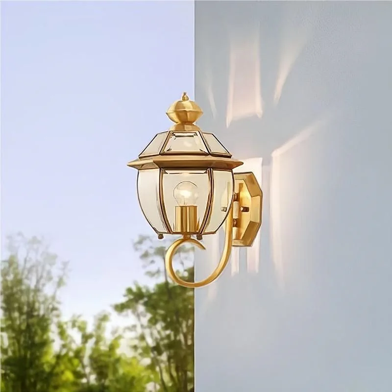 European Outdoor Full Copper Wall Lamp Balcony Corridor  Waterproof Brass Porch Lights  Villa Courtyard LED Exterior Lighting