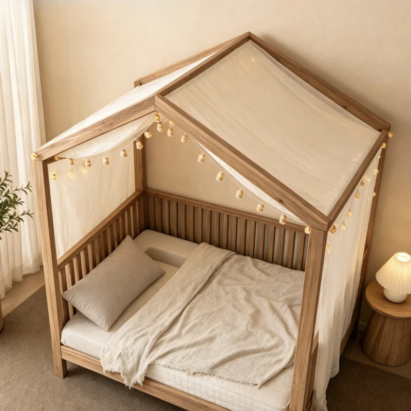 All solid wood children's bed tenon and mortise structure stable support safety splicing tent modeling bed