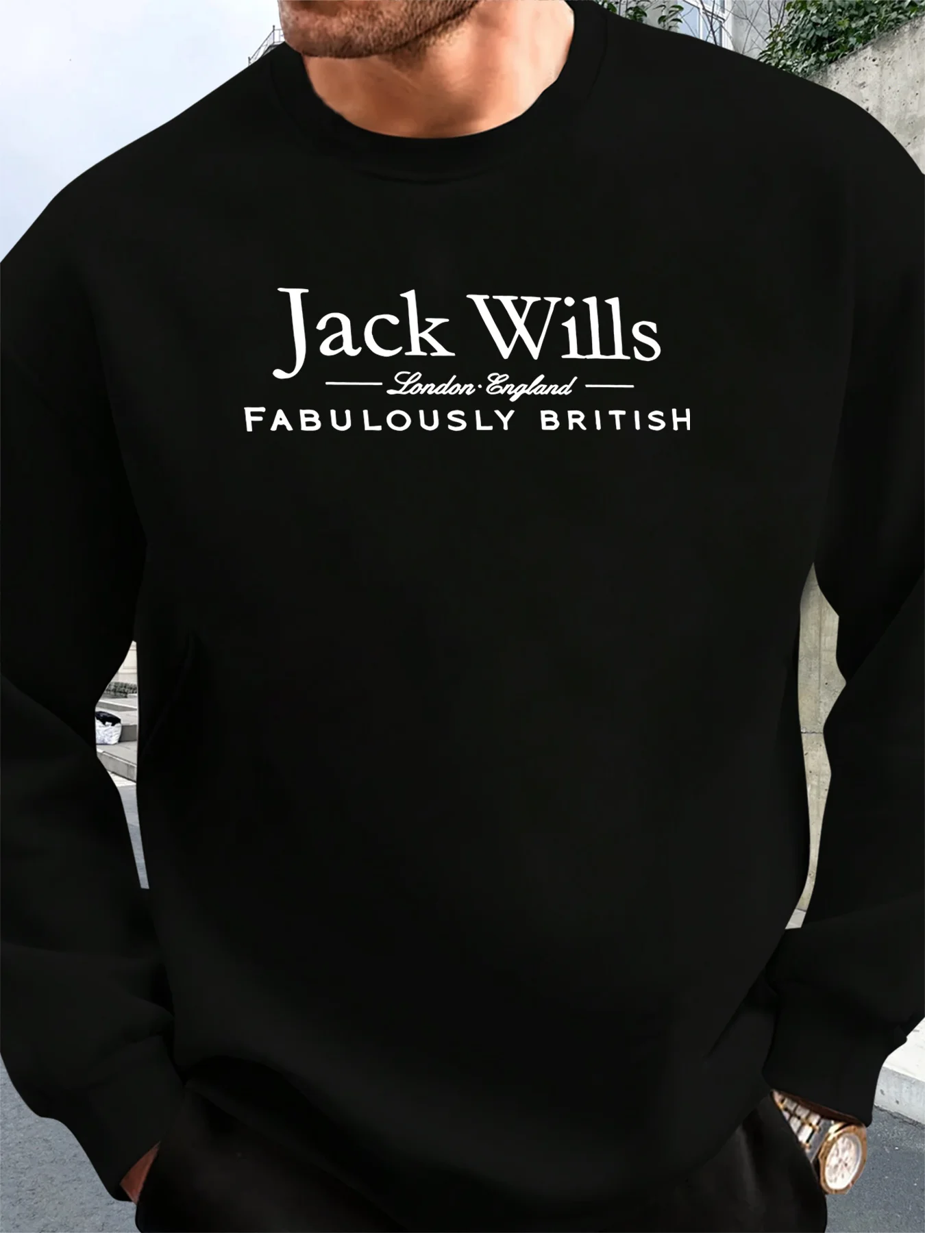 

Men's Black Relaxed Fit Casual Long Sleeve Sweatshirt with White Text Print - Round Neck, Machine Washable