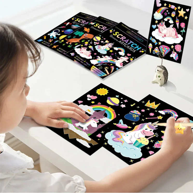 Juguete de pintura para rayar DIY deslumbrante para niños, libro de rascar con grafiti creativo, arte divertido para guardería, juguetes de pintura de papel para rascar