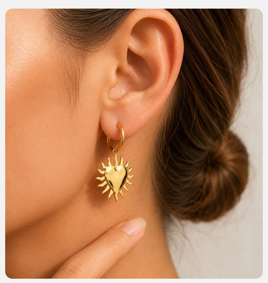 Vnox Neue Trendige Vergoldete Herz-Ohrringe für Frauen Edelstahl Punk Geometrische Spitzige Ohrhänger Party Alltäglicher Schmuck – Detail 2