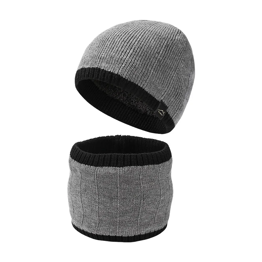 

Fashion Warm Hat Scarf Set Fleece Lining Neck Protection Men's Knitted Hat Beanies Winter