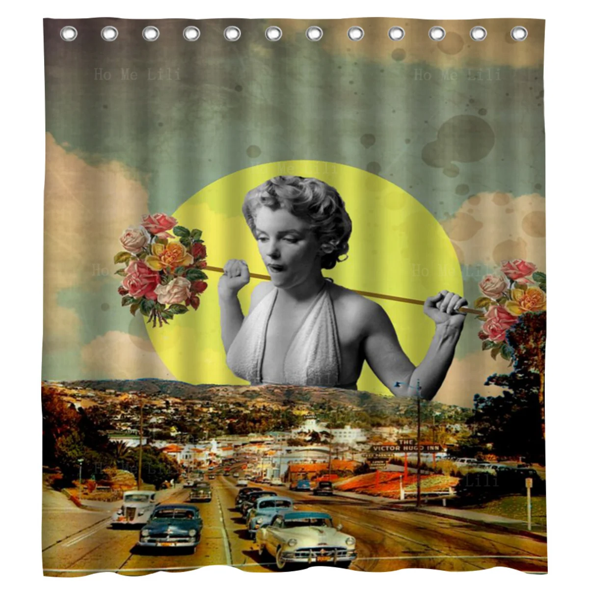 Retro Collage Art With Sexy City Girls And Coming And Going Cars Shower Curtain By Ho Me Lili For Bathroom Decor