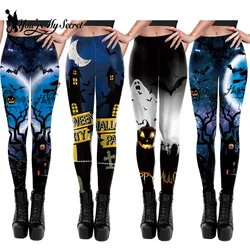 [You're My Secret] Women Skull Printed High Waist Stretch Pants Leggings Halloween Carnival Party Cosplay Costume Fancy Dress