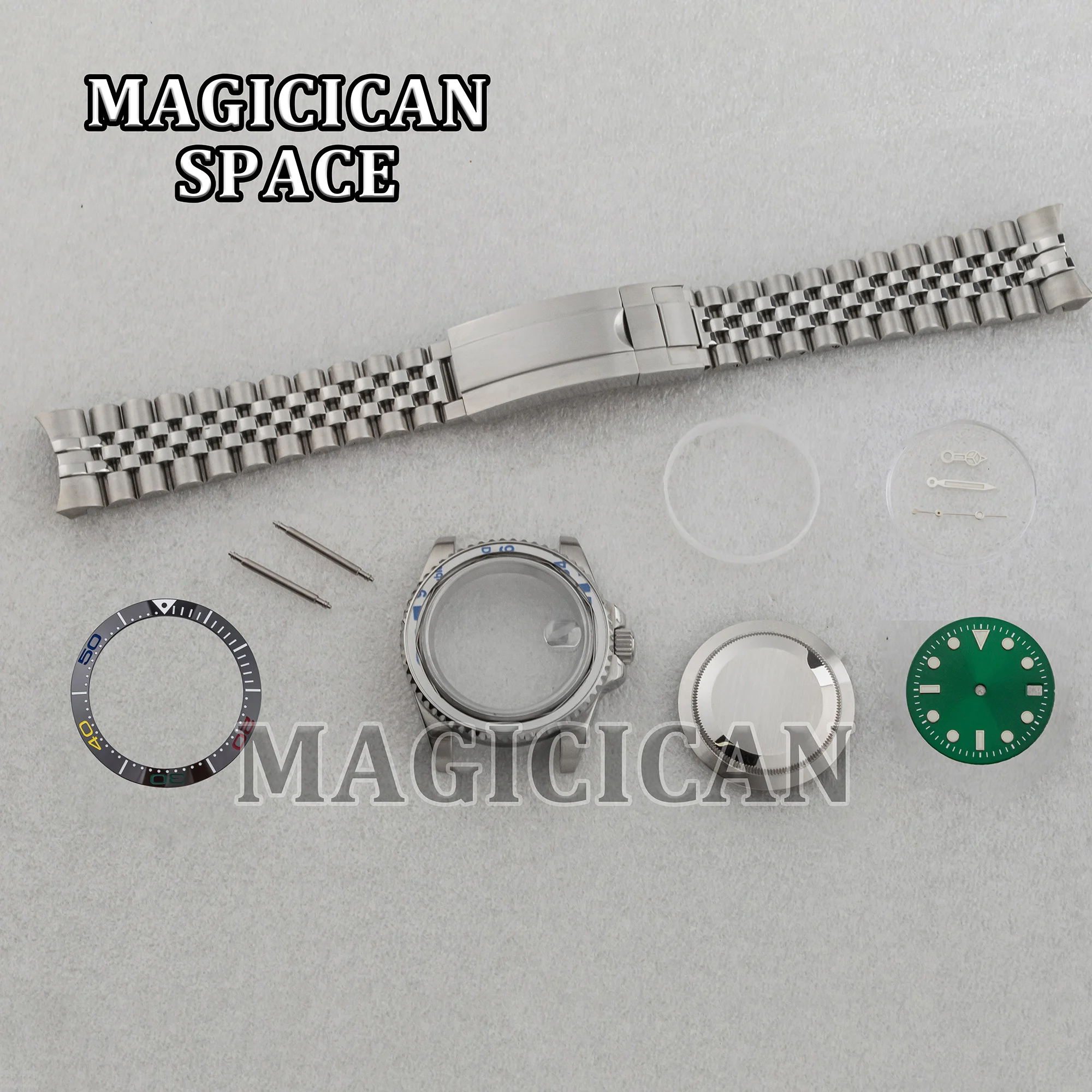 NH35 Case 40mm Watch Case Jubilee Strap Green Luminous Dial Hands for SUB GMT Watch Mod Parts fit NH34/35/36 Automatic Movement