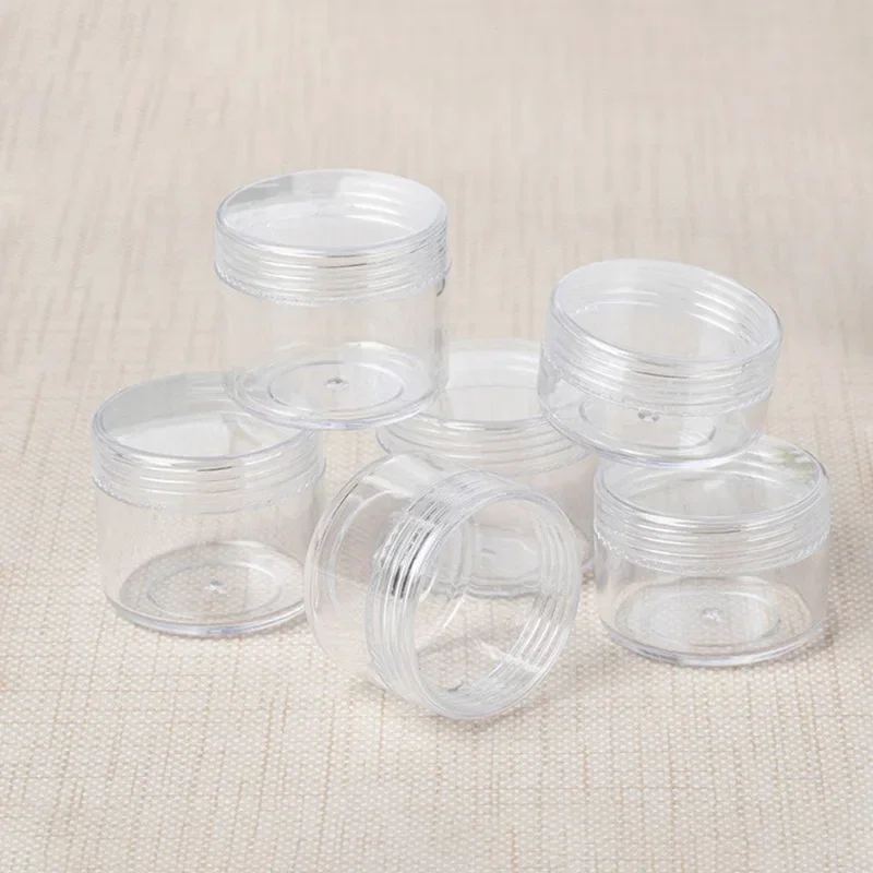 10pcs Clear Plastic Jewelry Bead Storage Box Small Round Container Jars Makeup Organizer Box Refillable Sample Bottles Cream Jar