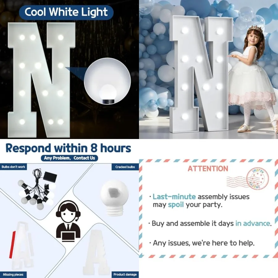 Marquee Letter N, White Foam Board, 13.37x5.1in, Cool White LED Light, Decorative Signage for Indoor and Outdoor Birthday, Wedd