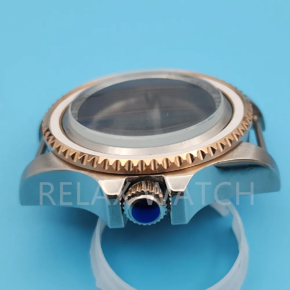 เคสสแตนเลสสตีลกระจกโค้ง43มม. สีเงินกุหลาบทะเลเหมาะสำหรับ Nh35 Nh36 Eta2824เคลื่อนไหวอัตโนมัติ Miyota8215