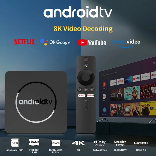 Android13 Dispositivo de TV inteligente Allwinner H313 Netflix Streaming reproductor multimedia Bluetooth 2GB16GB 2,4G 5G Wifi 4K HD reproductor multilingüe