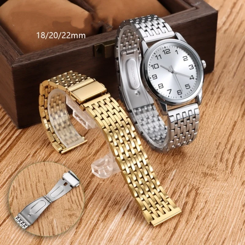 18mm 20mm 22mm High Quality Polished Stainless Steel Watch Strap for Universal Waterproof Watch Band with Metal Folding Buckle