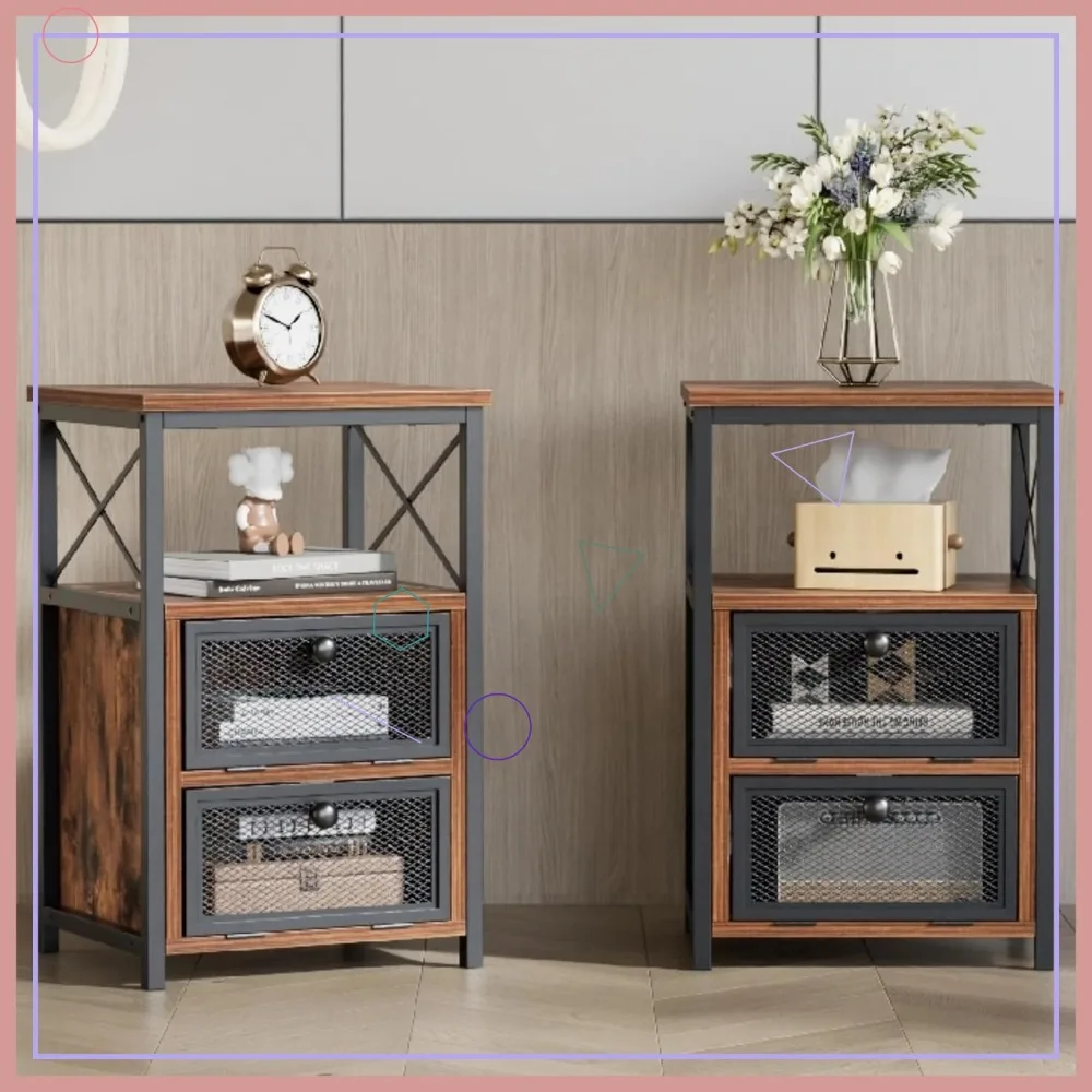 

Современный торцевой столик X-Design с откидным ящиком, прочная тумбочка для спальни, офиса, простая сборка, набор из 2 темно-коричневых предметов