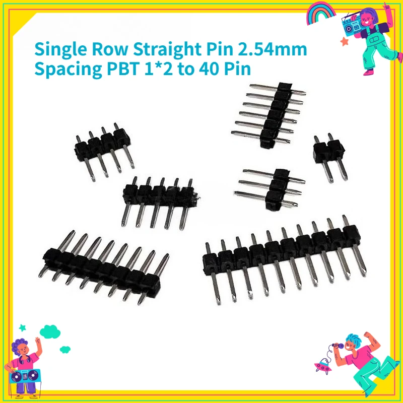 10Pcs  Single Row Straight Pin 2.54mm Spacing PBT 1*2 To 40 Pin Selection for Electronics and DIY  High Contact Performance