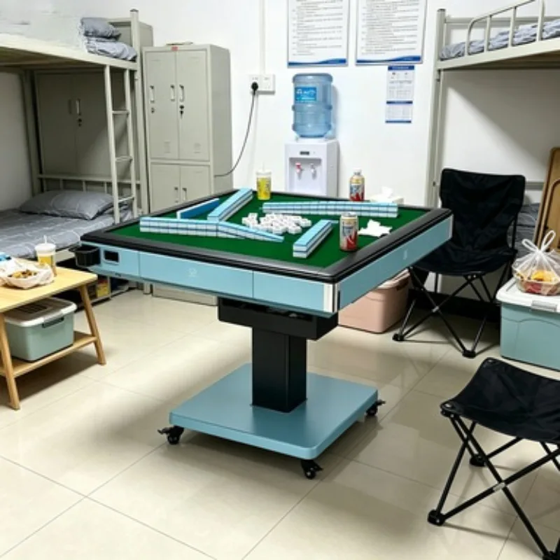 4-Player Folding Automatic Mahjong Machine with Wheels, Electric Mahjong Table Dining Top, Home Mahjong Machine