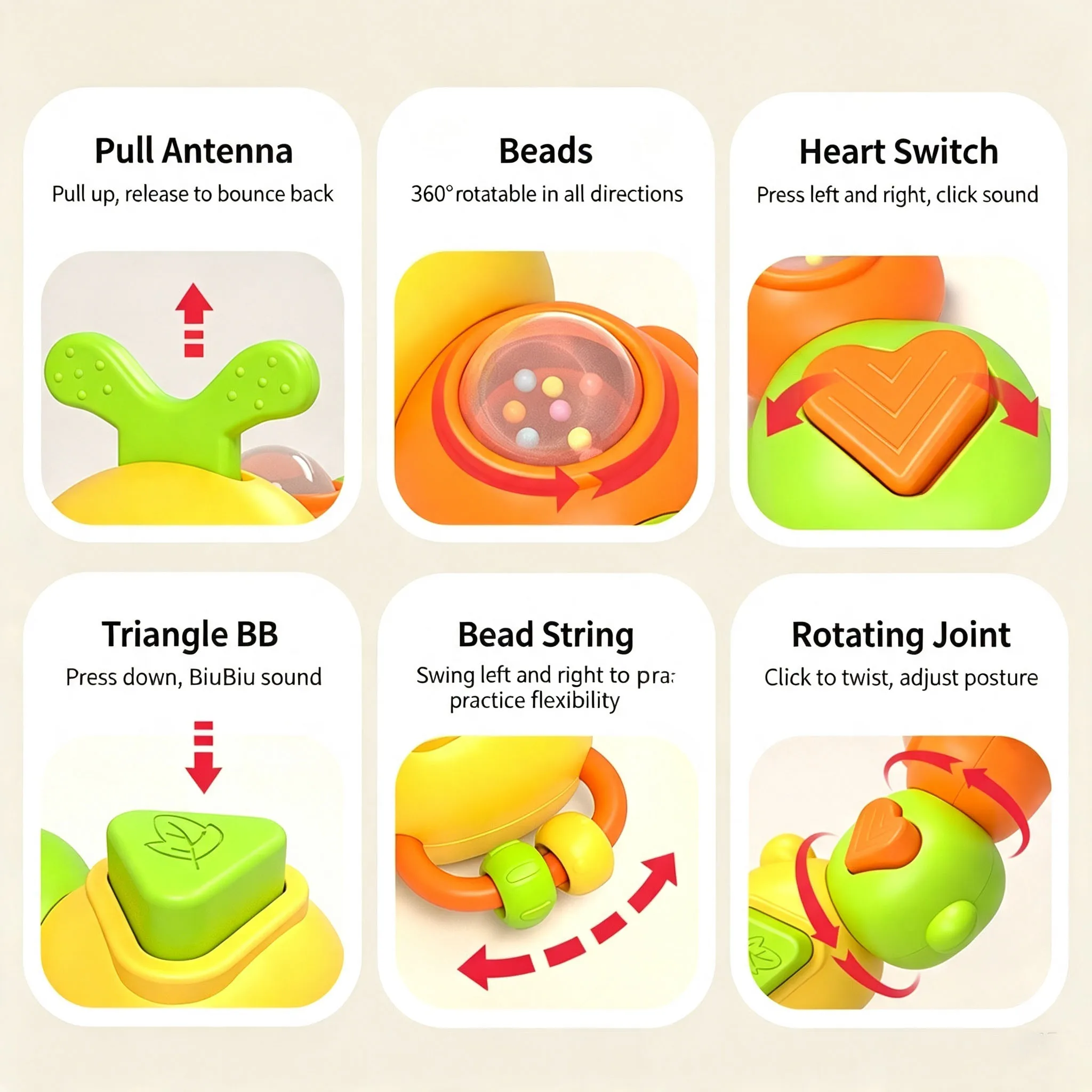Montessori Tummy Time Caterpillar Toy For Baby 6 In 1 Grasping Teething Fine Motor Sensory Play view 4