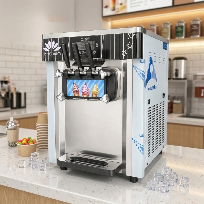 Commercial High Productivity Automatic Vertical Three Head Soft Serve Ice Cream Machine QBL-918 Energy Star Certified for Cinema