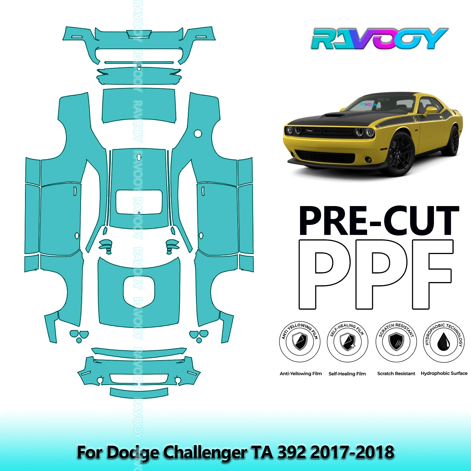 RAVOOY Custom-Fit Precut TPU PPF Full Vehicle Clear Bra Stone Guard EU UK For Dodge Challenger TA 392 2017-2018