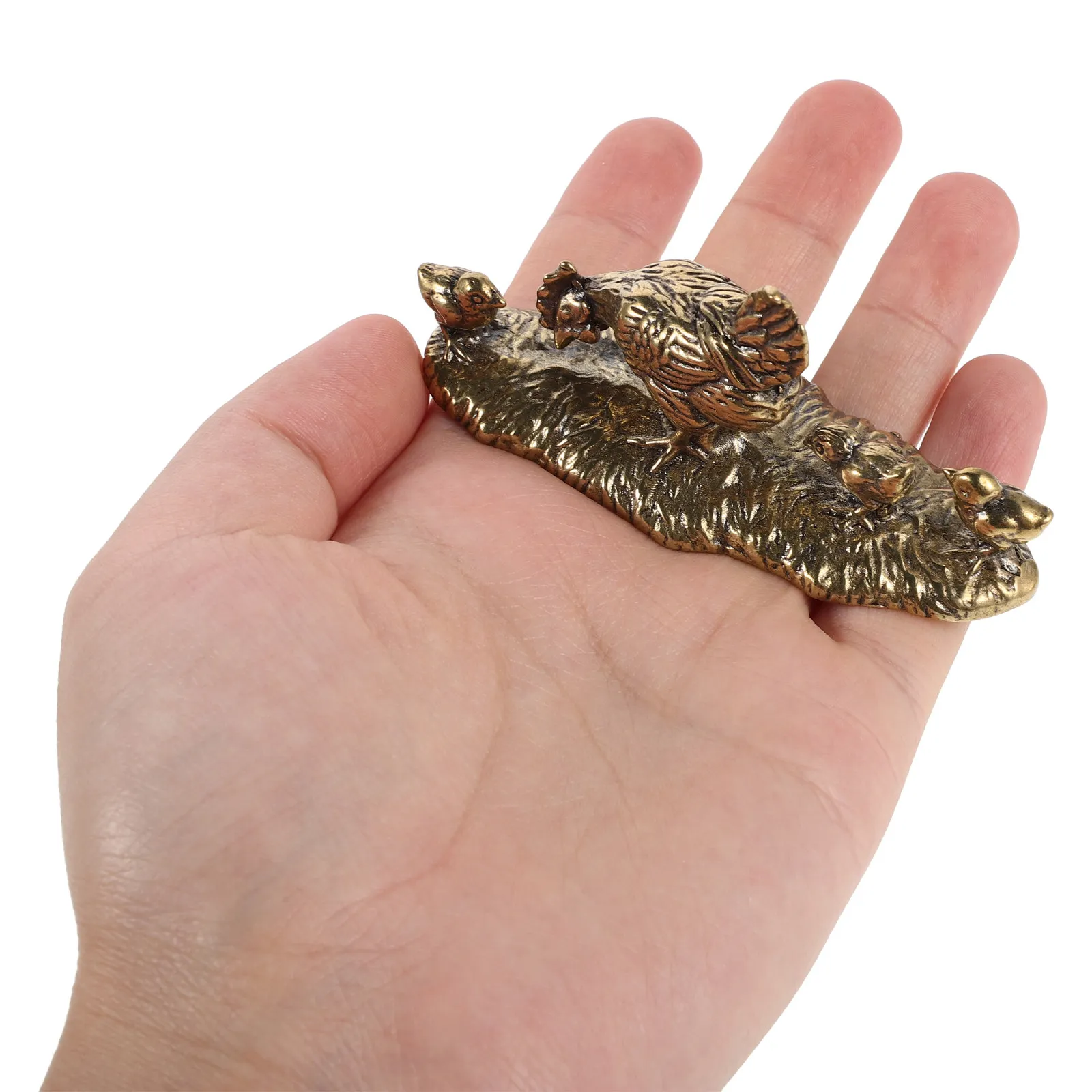 Brass Hen and Chicks Statue – Rustic Farm Animal Sculpture for Home, Garden & Desk Decoration