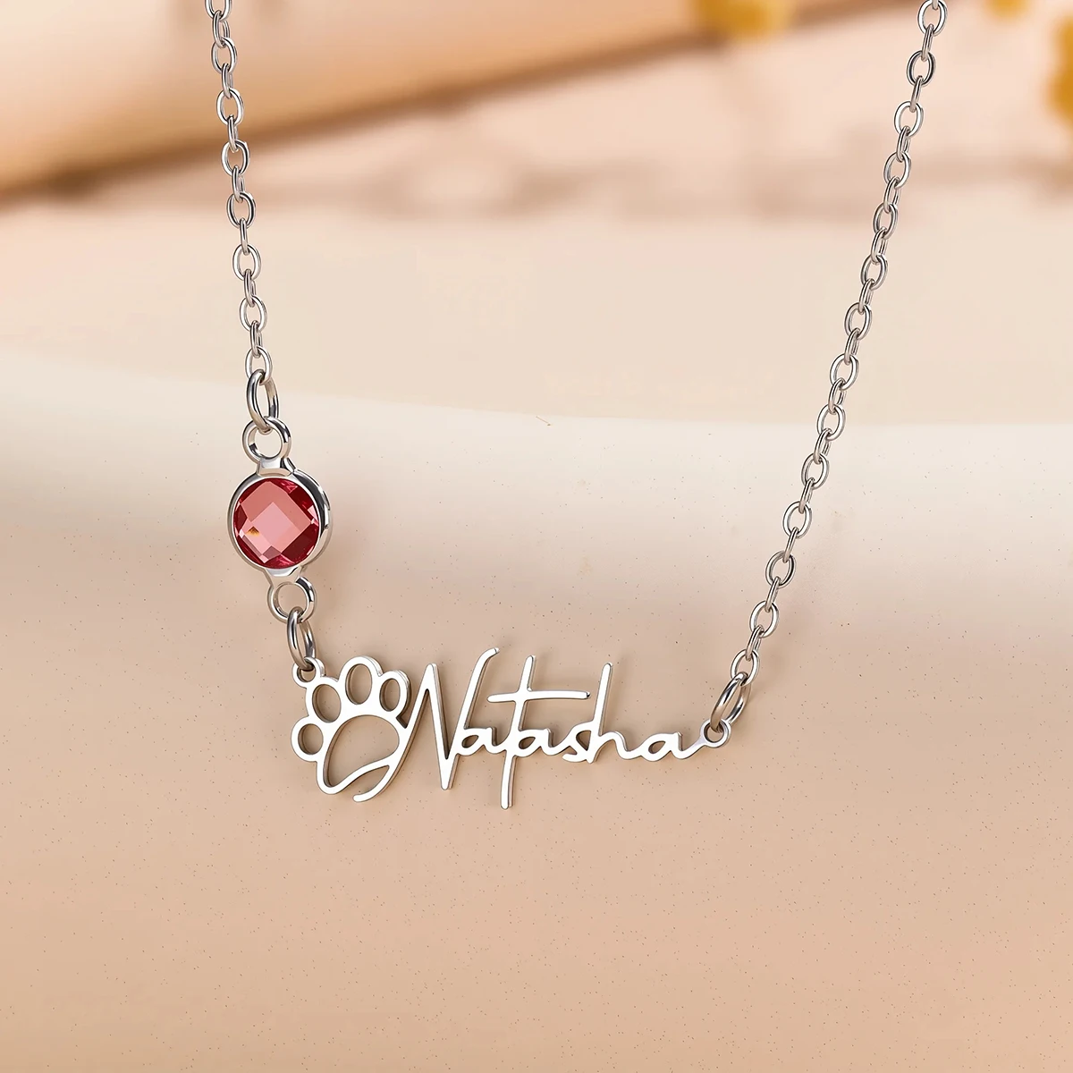 مخصص القط باو اسم المحتوى الإبداعية الأزياء الفولاذ المقاوم للصدأ قلادة الترقوة سلسلة المرأة والرجال الملحقات #6