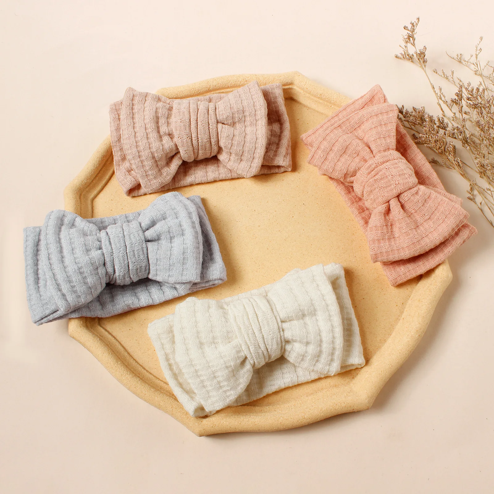 14 PCS, INS Hot Sale Waffle Fabric Knot Bow Baby Headband Infant Knit Turban Headwrap For Baby Shower Gift Hair Accessories