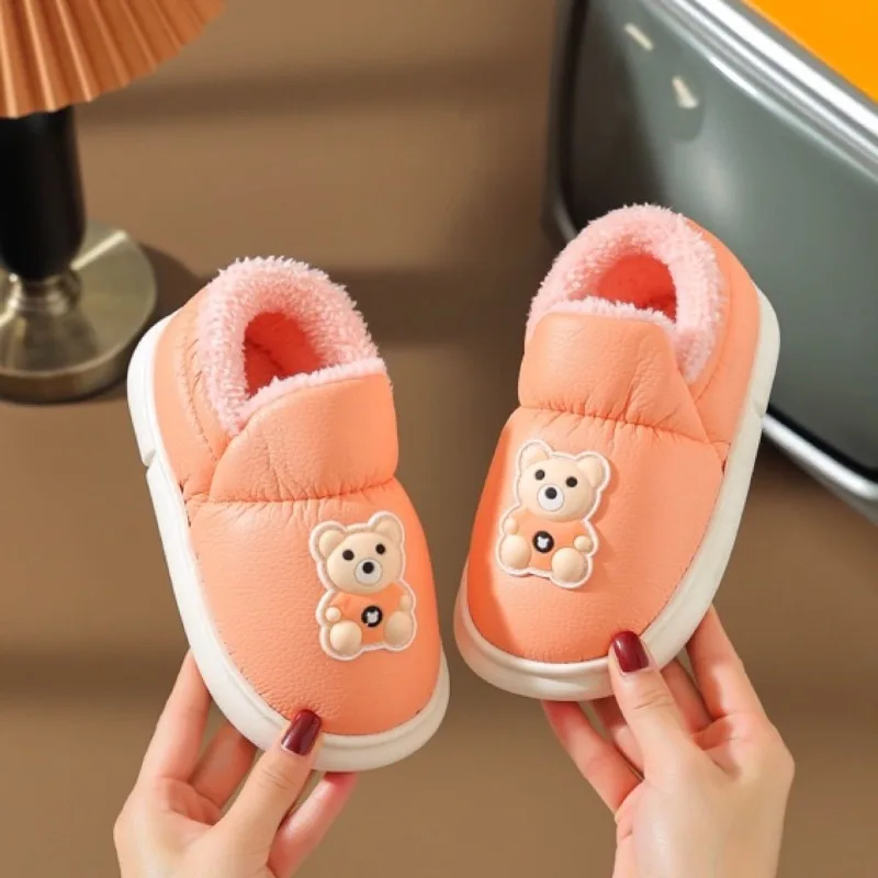 شباشب منزلية شتوية للأطفال البنات مبطنة بالصوف السميك مقاومة للماء وغير قابلة للانزلاق أحذية منزلية دافئة للأطفال الأولاد الصغار #3