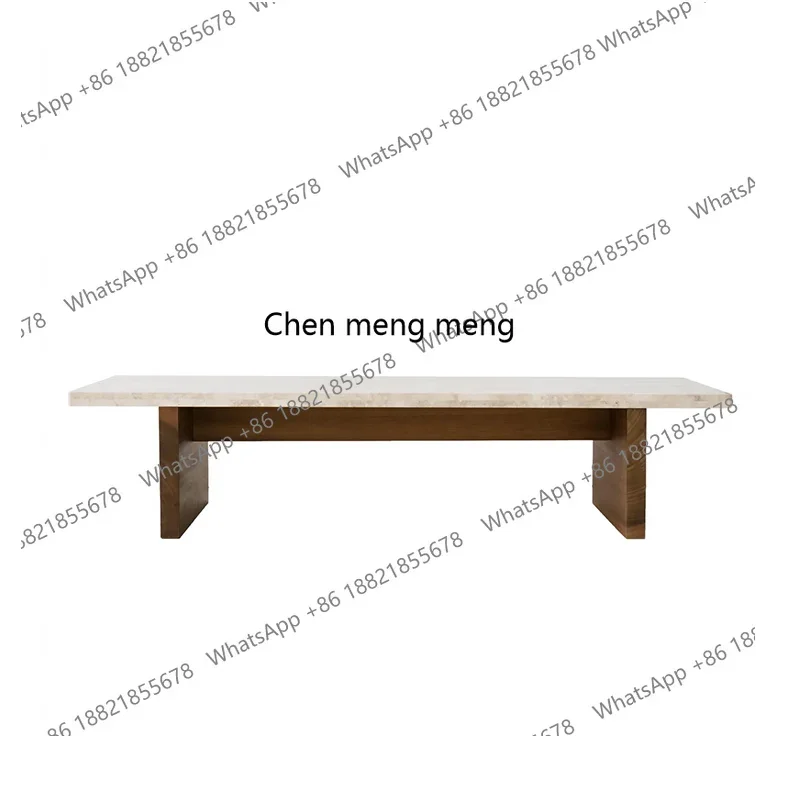X طاولة قهوة من الحجر الجيري الطبيعي مستطيلة، غرفة معيشة فيلا منزلية كبيرة وطاولة قهوة من الخشب الصلب #3