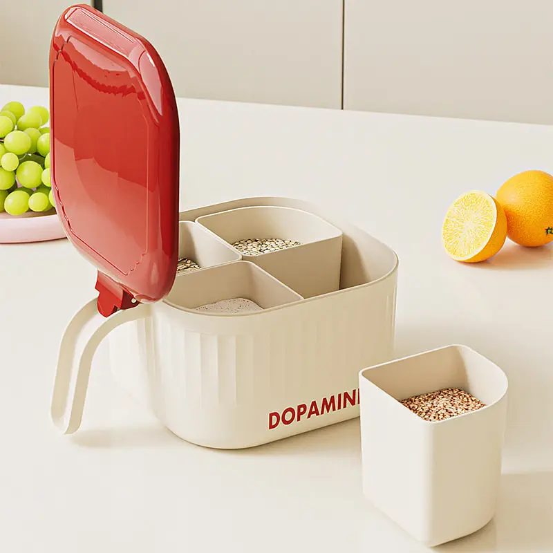 4 Compartment Seasoning Box with Flip Lid & Handle Household Detachable Inner Pots Kitchen Spice Condiment Storage Container